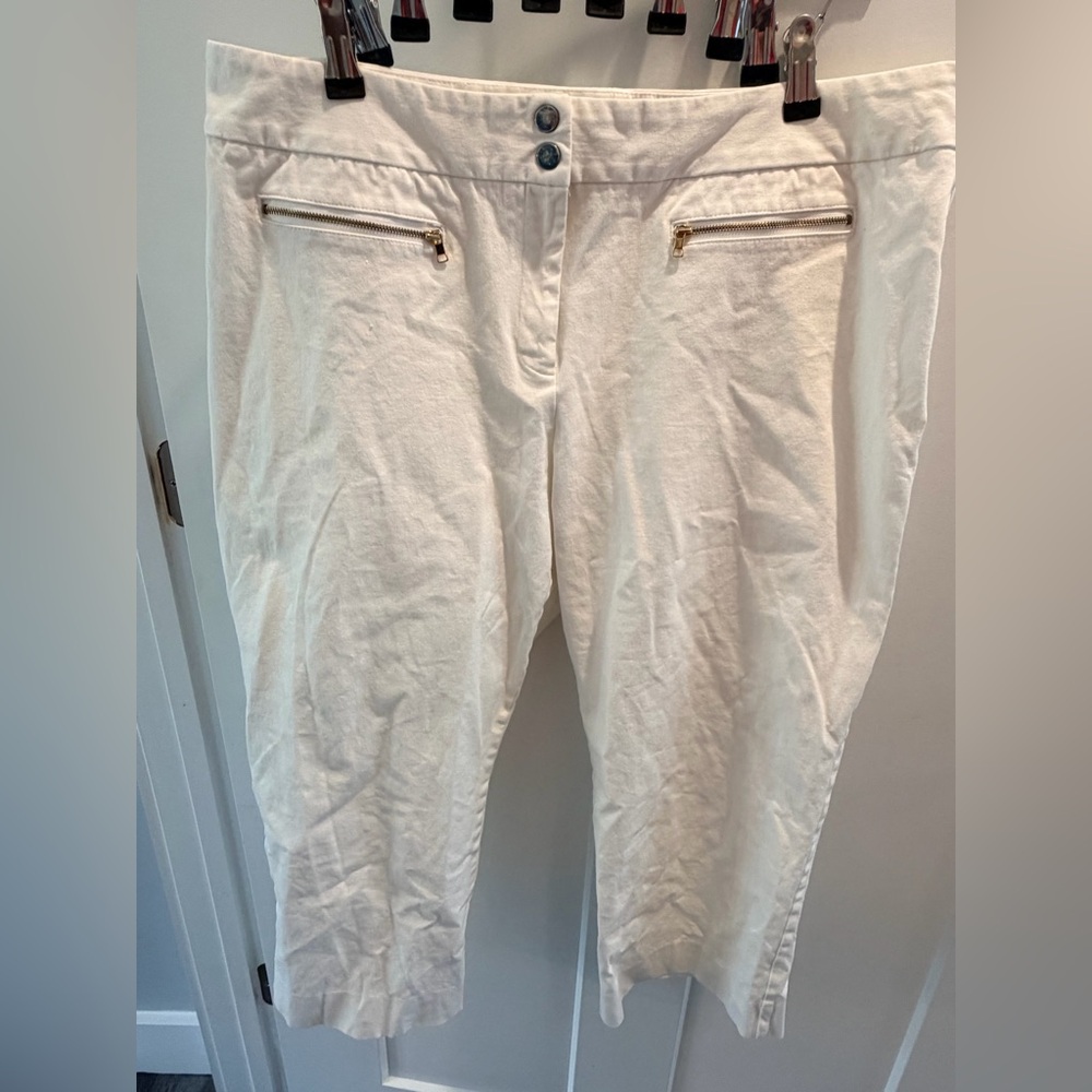 Alfani Ivory Cropped Ankle Pants Size 16W Slim Career Office Zip Pocket